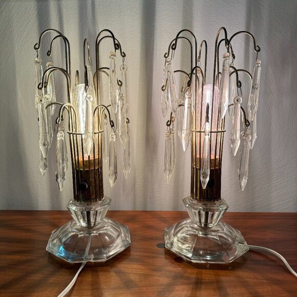 Vintage Crystal Art Deco Waterfall Lamps - Picture 1 of 7